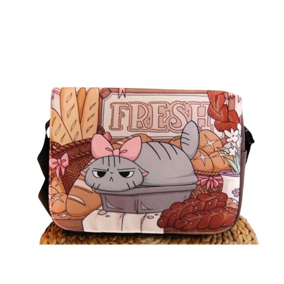 Loaf Cat Angry Cat Tapestry Shoulder Bag Brown - Picture 1 of 5